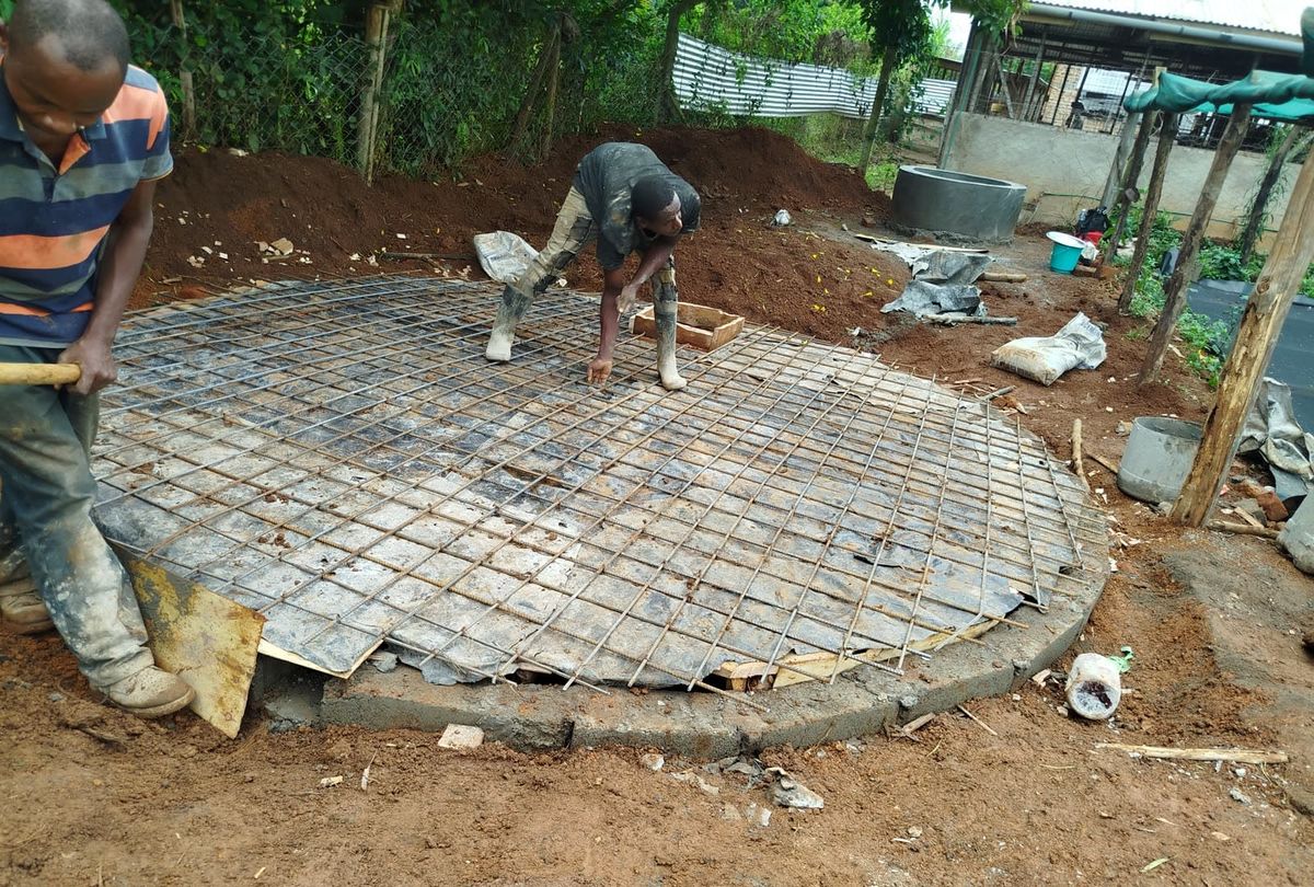 Reinforcement mesh laid for a circular digester base